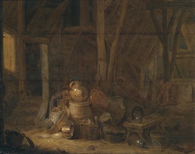 Barn Interior, Monogrammed and Dated Mid Left by Cornelis Saftleven